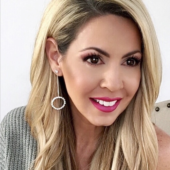 Gold Multi Stone Drop Hoop Earrings - Picture 2 of 2